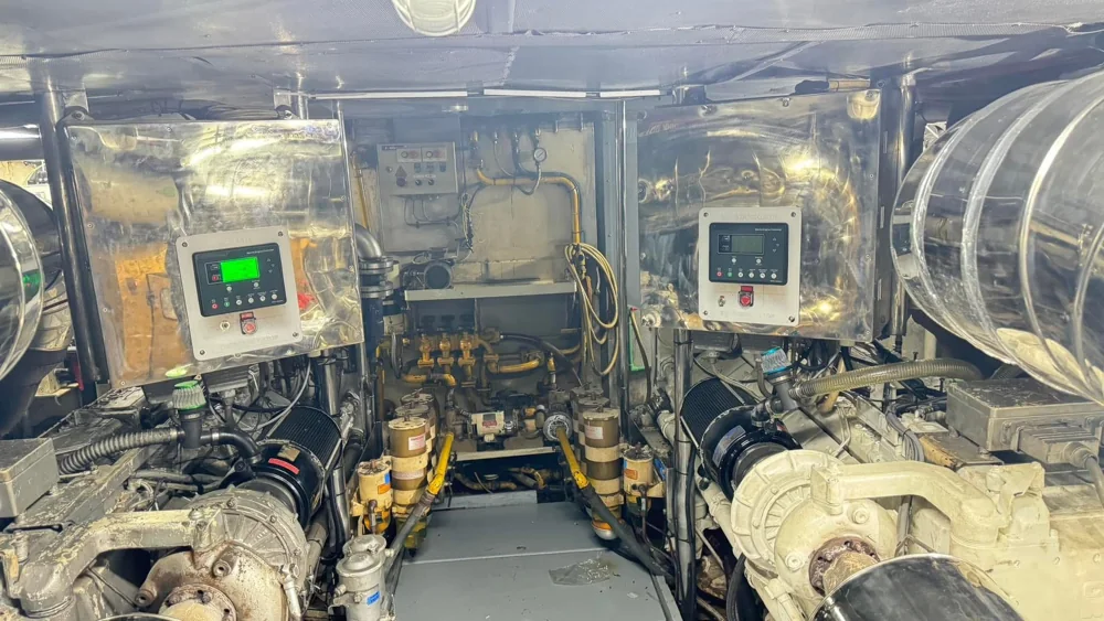 Engine and control equipment inside a vessel’s engine room