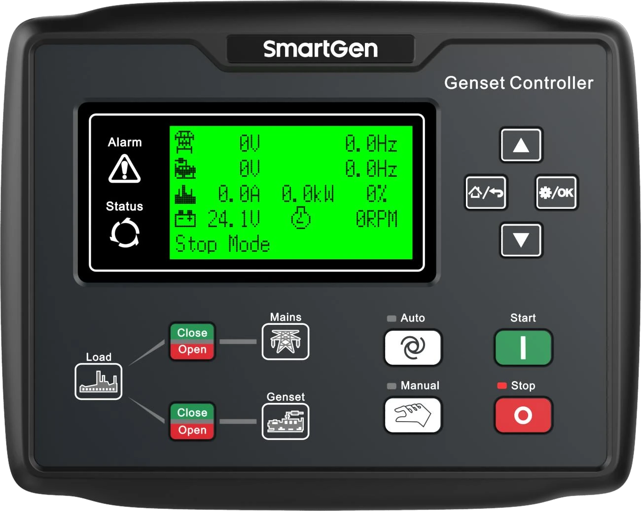 SmartGen HGM6120 series controller with an English display from the manufacturer
